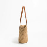 Summer Straw Woven Tote Bag Women Casual Shoulder Bags Khaki Vacation Beach Bag