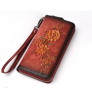 High End Women Long Wallet with Wrist Band Zipper Purse