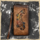 High End Women Long Wallet with Wrist Band Zipper Purse