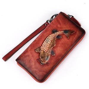 MAHEU Vintage Leather Long Wallet Men's Business Zipper Purse Phone Holder