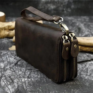 MAHEU Leather Long Purse Clutch Double Zip Wallet Men Women