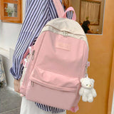 Nylon School Backpack for Women Solid Color Waterproof Daily Bag