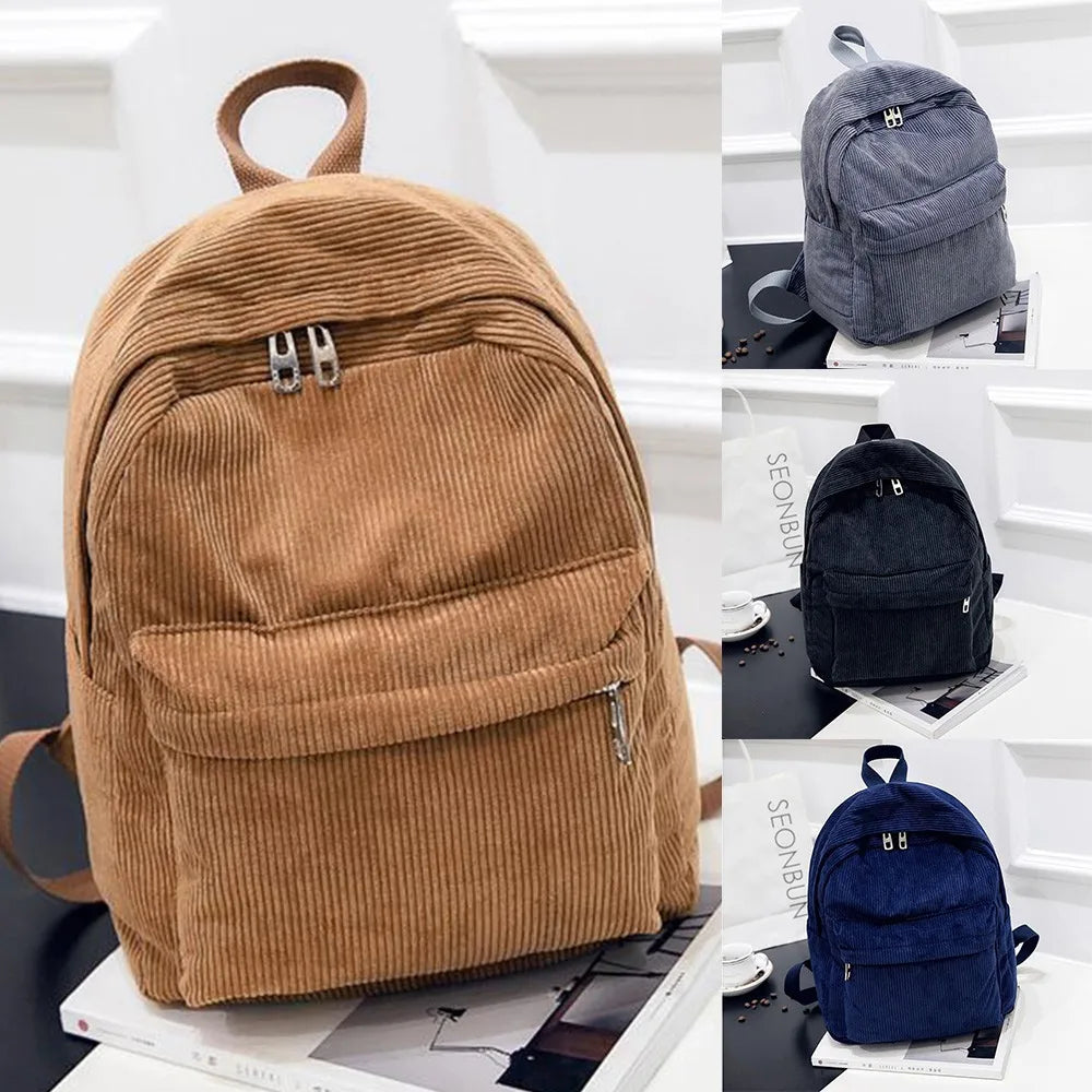 Corduroy Backpack Women School Backpack Teenger Girl School Bags