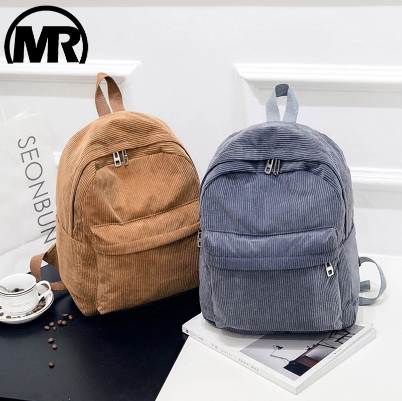 Corduroy Backpack Women School Backpack Teenger Girl School Bags