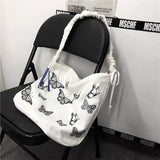 MBTI Butterfly Print Canvas Tote Bag for Girls