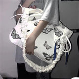 MBTI Butterfly Print Canvas Tote Bag for Girls