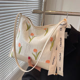 Embroidery Tulips Floral Tote Bag for Women