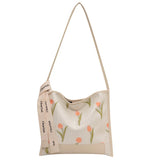 Embroidery Tulips Floral Tote Bag for Women
