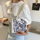 MBTI Graffiti Print Shoulder Bag for Women Cartoon Pu Leather Casual Purse