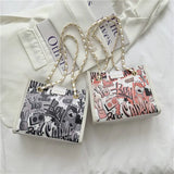 MBTI Graffiti Print Shoulder Bag for Women Cartoon Pu Leather Casual Purse