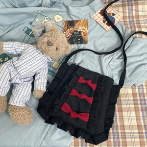 Sweet Girl Canvas Shoulder Bag with Bow Japanese Style
