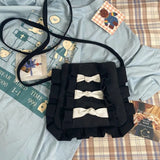 Sweet Girl Canvas Shoulder Bag with Bow Japanese Style