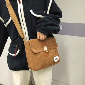 MBTI Japan Style Corduroy Shoulder Bag Vintage Retro Crossbody Bag