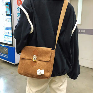 MBTI Japan Style Corduroy Shoulder Bag Vintage Retro Crossbody Bag