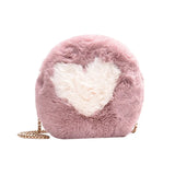 MBTI Love Heart Shoulder Bag Fluffy Phone Package Soft Plush Circular Crossbody