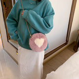 MBTI Love Heart Shoulder Bag Fluffy Phone Package Soft Plush Circular Crossbody