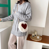 MBTI Love Heart Shoulder Bag Fluffy Phone Package Soft Plush Circular Crossbody