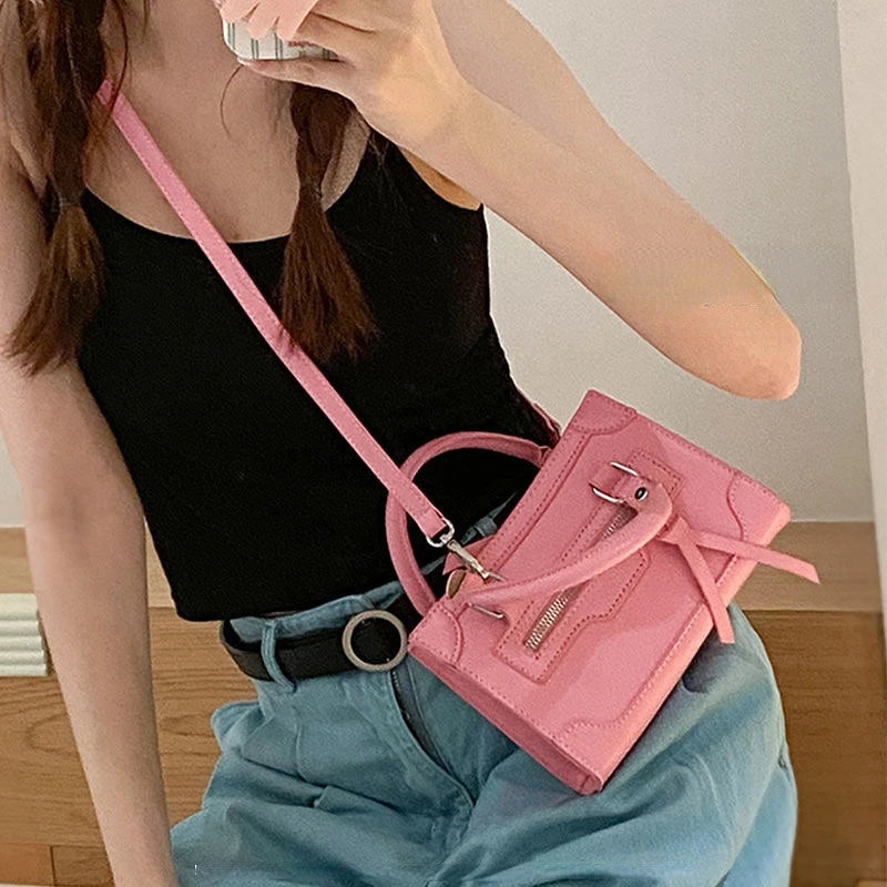MBTI Pink Motorcycle Shoulder Bag Women Casual Pu Leather Top-Handle Bags