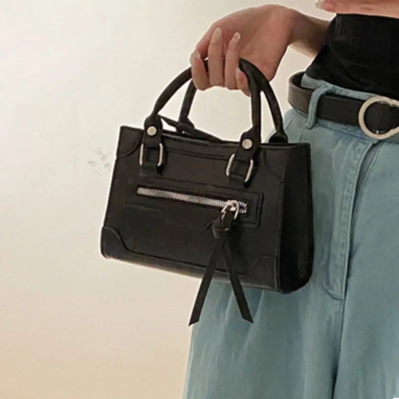 MBTI Pink Motorcycle Shoulder Bag Women Casual Pu Leather Top-Handle Bags