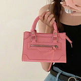 MBTI Pink Motorcycle Shoulder Bag Women Casual Pu Leather Top-Handle Bags