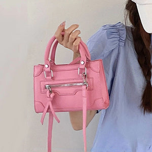 MBTI Pink Motorcycle Shoulder Bag Women Casual Pu Leather Top-Handle Bags