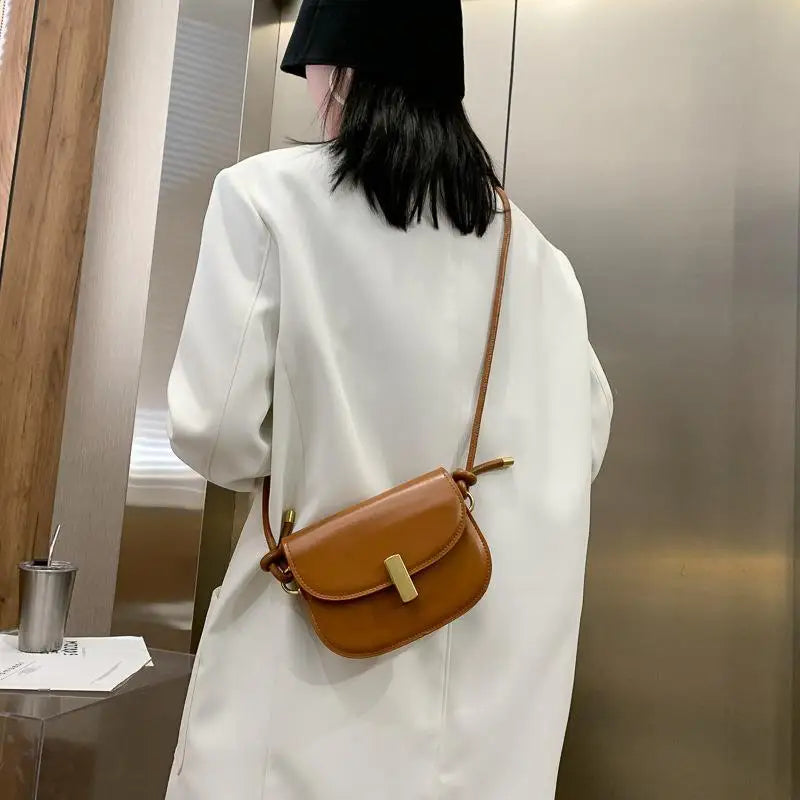 MBTI Saddle Bag Vintage Casual PU Leather Purse Solid Female Shoulder Bag