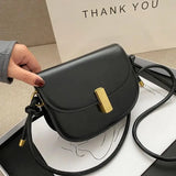 MBTI Saddle Bag Vintage Casual PU Leather Purse Solid Female Shoulder Bag