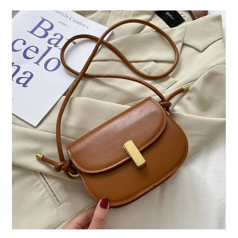 MBTI Saddle Bag Vintage Casual PU Leather Purse Solid Female Shoulder Bag