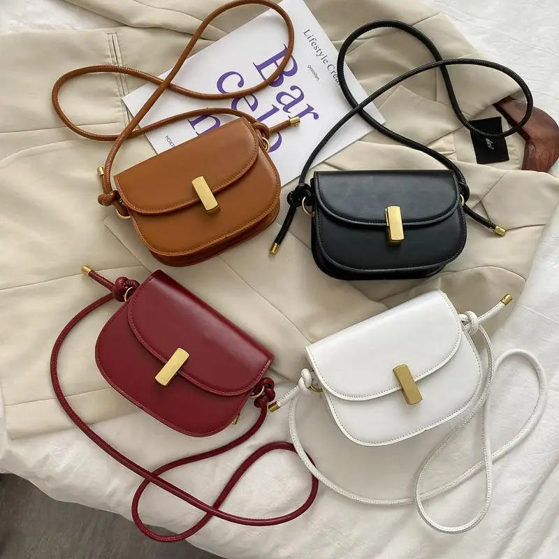 MBTI Saddle Bag Vintage Casual PU Leather Purse Solid Female Shoulder Bag
