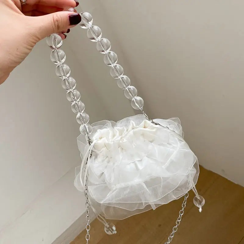 MBTI Summer Lace Shoulder Bag for Women Vintage Solid Evening Crossbody Bucket B