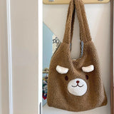 MBTI Women Lamb Shoulder Bag Soft Smiley Bear Large Capacity Portable Tote Bag