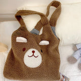 MBTI Women Lamb Shoulder Bag Soft Smiley Bear Large Capacity Portable Tote Bag