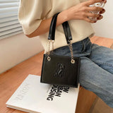 Embroidered Bear Square Shoulder Bag, Leather Crossbody for Women