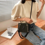 Embroidered Bear Square Shoulder Bag, Leather Crossbody for Women