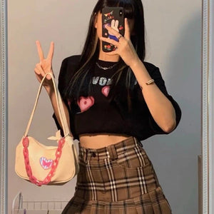 Y2k Embroidery Love Heart Shoulder Bag for Women