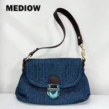 Denim Metal Lock Decoration Small Shoulder Cloth Bag