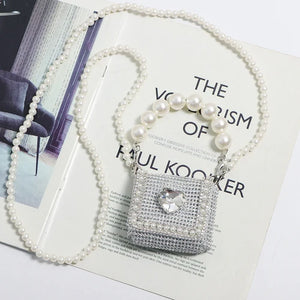 Rhinestone Lipstick Key Fanny Pack with Pearl Chain Handle