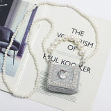 Rhinestone Lipstick Key Fanny Pack with Pearl Chain Handle