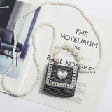 Rhinestone Lipstick Key Fanny Pack with Pearl Chain Handle