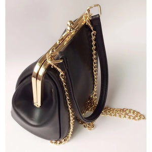 Vintage Women Bags Female Retro Shoulder Handbag Kiss Lock PU Leather Clip Bag