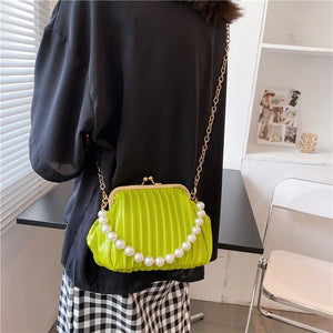 Women Clip Bags PU Leather Chain Crossbody Bag Summer Shoulder Handbag
