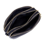 Small Leather Crossbody Bag 3 Layer Zip Wristlet Large Capacity Clutch Purse