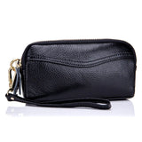 Women Leather Clutch Bag Double Zipper Solid Cow Leather Clutch