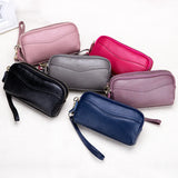 Women Leather Clutch Bag Double Zipper Solid Cow Leather Clutch