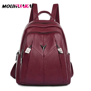 Casual Women Leather Backpack Large Capacity School Bag Girls Travel Backpack