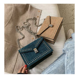Women Chain Rivet Lock Crossbody Bags Travel Small Flaps Shoulder Messenger Bag