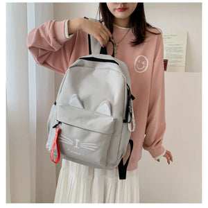 Cat Ears School Bags for Teenage Nylon Backpack Girls College Student Bookbag