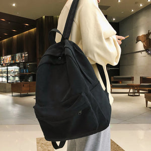 Large Capacity Cotton Backpack for Teenagers - Solid School Bag