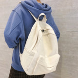 Large Capacity Cotton Backpack for Teenagers - Solid School Bag