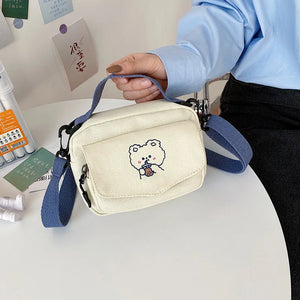 Small Bear Crossbody Bag for Women Canvas Zipper Messenger Bag